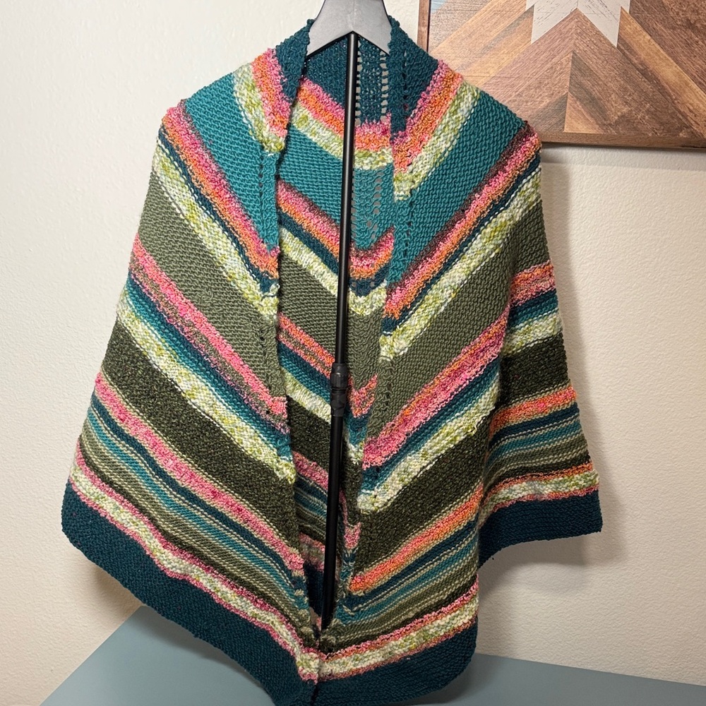 One of a Kind Hand Knit Striped Women's Poncho Shawl
